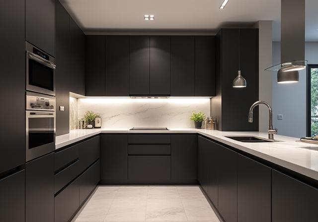 Sleek contemporary kitchen with dark cabinets in Dr. Phillips